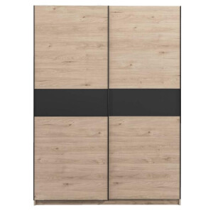 25% korting - Leen Bakker - Schuifdeurkast Genua - Eikenkleur/antraciet - 204x150x60 Cm - Spaanplaat - Bruin - 60.3x150.6x204 Cm