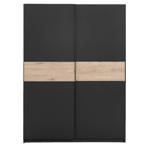 25% korting - Leen Bakker - Schuifdeurkast Genua - Antraciet/eikenkleur - 204x150x60 Cm - Spaanplaat - Grijs#Zwart - 60.3x150.6x204 Cm