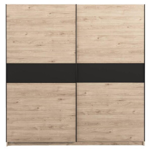 25% korting - Leen Bakker - Schuifdeurkast Genua - Eikenkleur/antraciet - 204x200x60 Cm - Spaanplaat - Bruin - 60.3x200.2x204 Cm