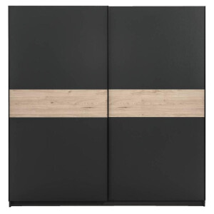 25% korting - Leen Bakker - Schuifdeurkast Genua - Antraciet/eikenkleur - 204x200x60 Cm - Spaanplaat - Zwart#Grijs - 60.3x200.2x204 Cm