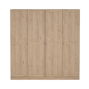 Leen Bakker - Kledingkast Lynn 4-deurs - Eikenkleur - 200x196x62 Cm - Spaanplaat - Bruin - 195.5x200.1x61.7 Cm