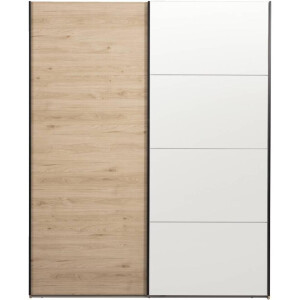 Leen Bakker - Schuifdeurkast Bergamo - Eikenkleur/spiegel - 221x178,5x66,6 Cm - Spaanplaat - Bruin - 178.5x221x66.6 Cm