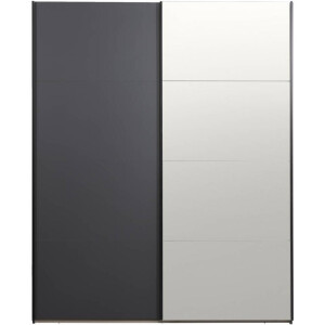 Leen Bakker - Schuifdeurkast Bergamo - Antraciet/spiegel - 221x178,5x66,6 Cm - Spaanplaat - Grijs - 178.5x221x66.6 Cm