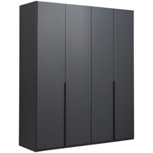 Leen Bakker - Kledingkast Milaan 4-deurs - Grafiet - 236x180x58 Cm - Spaanplaat - Grijs#Zwart
