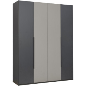 25% korting - Leen Bakker - Kledingkast Milaan 4-deurs - Grafiet/greige -236x180x58 Cm - Spaanplaat - Zwart#Grijs#Taupe#Beige