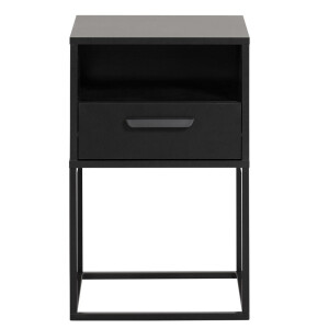 Leen Bakker - Nachtkastje Tokio - 1 Lade En Vak - Spaanplaat - Zwart - 38.5x40x65 Cm