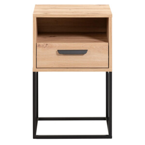 Leen Bakker - Nachtkastje Tokio - 1 Lade En Vak - Eikenkleur - Spaanplaat - Beige - 38.5x40x65 Cm