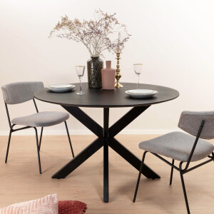 Ronde Eettafel 'Oslo' Black, Mangohout en staal, 120cm
