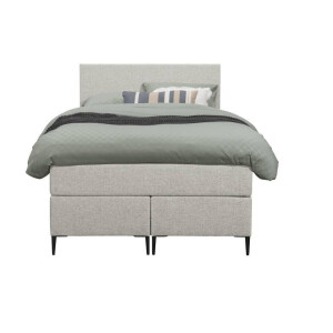 Leen Bakker - Boxspring Liv Egaal - Ecru - 120x200 Cm - Slanke Poot - Stof - Crème