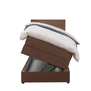 Leen Bakker - Boxspring Met Opbergruimte Liv Egaal - 90x200 Cm - Stof/Velvet - Bruin