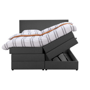 Leen Bakker - Boxspring Met Opbergruimte Liv Egaal - Antraciet - 140x200 Cm - Stof - Grijs
