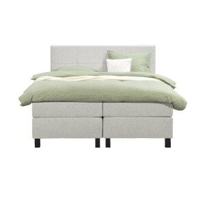 Leen Bakker - Boxspring Liv Geblokt - Ecru - 180x200 Cm - Vierkante Poot - Stof - Crème