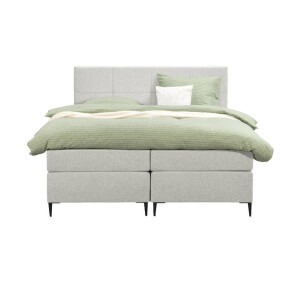 Leen Bakker - Boxspring Liv Geblokt - Ecru - 180x200 Cm - Slanke Poot - Stof - Crème