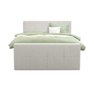 Leen Bakker - Boxspring Met Voetbord Liv Geblokt - Ecru - 180x200 Cm - Vierkante Poot - Stof - Crème
