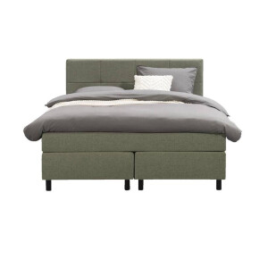 Leen Bakker - Boxspring Liv Geblokt - 140x200 Cm - Ronde Poot - Stof - Groen