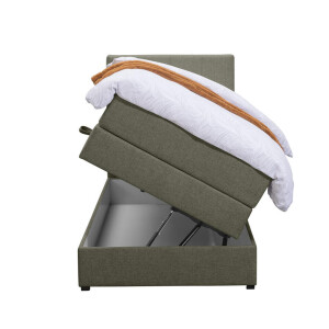 Leen Bakker - Boxspring Met Opbergruimte Liv Geblokt - 90x200 Cm - Stof - Groen
