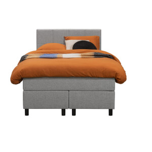 Leen Bakker - Boxspring Liv Geblokt - Licht - 120x200 Cm - Ronde Poot - Stof - Grijs