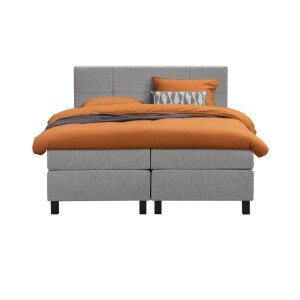 Leen Bakker - Boxspring Liv Geblokt - Licht - 160x200 Cm - Vierkante Poot - Stof - Grijs