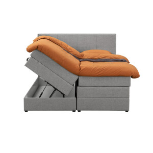Leen Bakker - Boxspring Met Opbergruimte Liv Geblokt - Licht - 160x200 Cm - Stof - Grijs