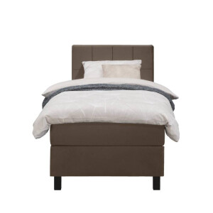 Leen Bakker - Boxspring Liv Geblokt - 90x200 Cm - Vierkante Poot - Stof/Velvet - Bruin