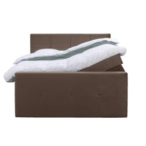 Leen Bakker - Boxspring Met Opbergruimte En Voetbord Liv Geblokt - 180x200cm - Stof/Velvet - Bruin