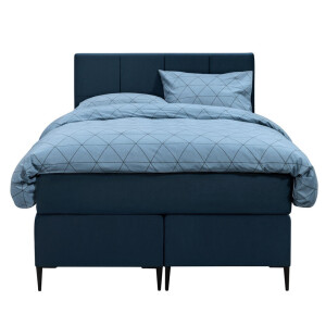 Leen Bakker - Boxspring Liv Geblokt - 140x200 Cm - Ronde Poot - Stof/Velvet - Blauw