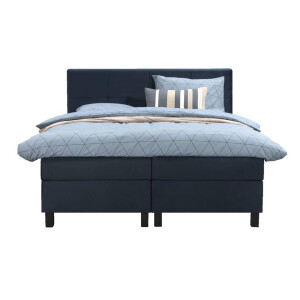 Leen Bakker - Boxspring Liv Geblokt - 160x200 Cm - Vierkante Poot - Stof/Velvet - Blauw