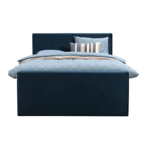Leen Bakker - Boxspring Met Voetbord Liv Geblokt - 140x200 Cm - Slanke Poot - Stof/Velvet - Blauw