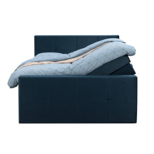 Leen Bakker - Boxspring Met Opbergruimte En Voetbord Liv Geblokt - 140x200cm - Stof/Velvet - Blauw