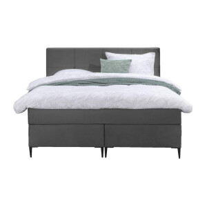 Leen Bakker - Boxspring Liv Geblokt - 140x200 Cm - Slanke Poot - Stof/Velvet - Grijs