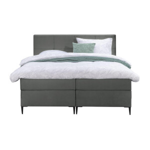Leen Bakker - Boxspring Liv Geblokt - 160x200 Cm - Slanke Poot - Stof/Velvet - Grijs