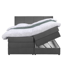 Leen Bakker - Boxspring Met Opbergruimte Liv Geblokt - 140x200 Cm - Stof/Velvet - Grijs
