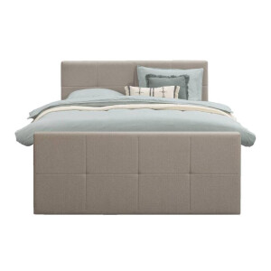 Leen Bakker - Boxspring Met Voetbord Liv Geblokt - 160x200 Cm - Slanke Poot - Stof - Beige