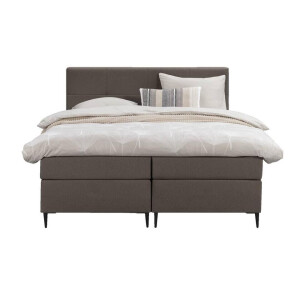 Leen Bakker - Boxspring Liv Geblokt - Donker - 160x200 Cm - Slanke Poot - Stof - Bruin