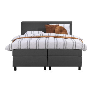 Leen Bakker - Boxspring Liv Geblokt - Antraciet - 180x200 Cm - Ronde Poot - Stof - Grijs