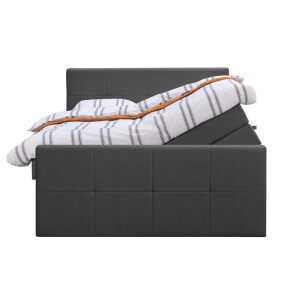 Leen Bakker - Boxspring Met Opbergruimte En Voetbord Liv Geblokt - Antraciet - 160x200cm - Stof - Grijs