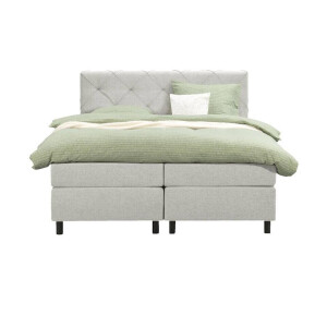 Leen Bakker - Boxspring Liv Geruit - Ecru - 180x200 Cm - Ronde Poot - Stof - Crème