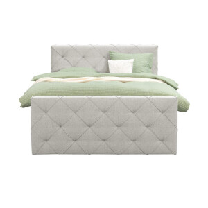 Leen Bakker - Boxspring Met Voetbord Liv Geruit - Ecru - 140x200 Cm - Slanke Poot - Stof - Crème