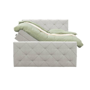Leen Bakker - Boxspring Met Opbergruimte En Voetbord Liv Geruit - Ecru - 160x200cm - Stof - Crème
