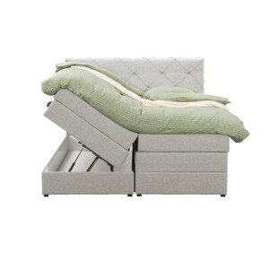 Leen Bakker - Boxspring Met Opbergruimte Liv Geruit - Ecru - 140x200 Cm - Stof - Crème