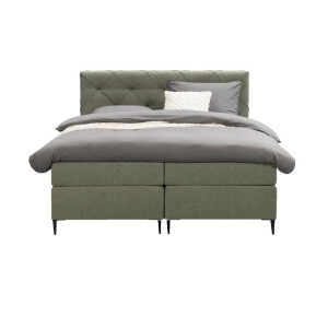 Leen Bakker - Boxspring Liv Geruit - 180x200 Cm - Slanke Poot - Stof - Groen