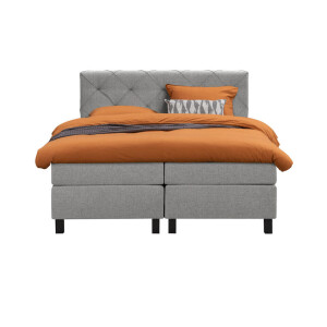 Leen Bakker - Boxspring Liv Geruit - Licht - 160x200 Cm - Vierkante Poot - Stof - Grijs
