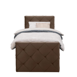 Leen Bakker - Boxspring Met Voetbord Liv Geruit - 90x200 Cm - Ronde Poot - Stof/Velvet - Bruin