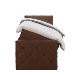 Leen Bakker - Boxspring Met Opbergruimte En Voetbord Liv Geruit - 90x200cm - Stof/Velvet - Bruin