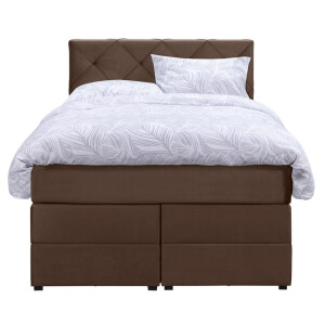 Leen Bakker - Boxspring Met Opbergruimte Liv Geruit - 120x200 Cm - Stof/Velvet - Bruin