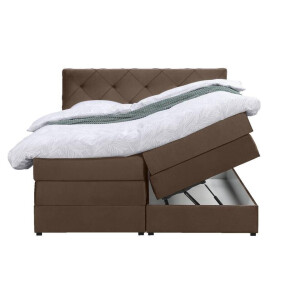 Leen Bakker - Boxspring Met Opbergruimte Liv Geruit - 180x200 Cm - Stof/Velvet - Bruin