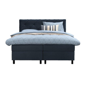 Leen Bakker - Boxspring Liv Geruit - 180x200 Cm - Ronde Poot - Stof/Velvet - Blauw