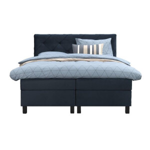 Leen Bakker - Boxspring Liv Geruit - 180x200 Cm - Vierkante Poot - Stof/Velvet - Blauw