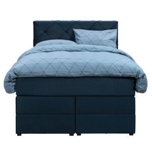 Leen Bakker - Boxspring Met Opbergruimte Liv Geruit - 120x200 Cm - Stof/Velvet - Blauw