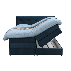 Leen Bakker - Boxspring Met Opbergruimte Liv Geruit - 180x200 Cm - Stof/Velvet - Blauw